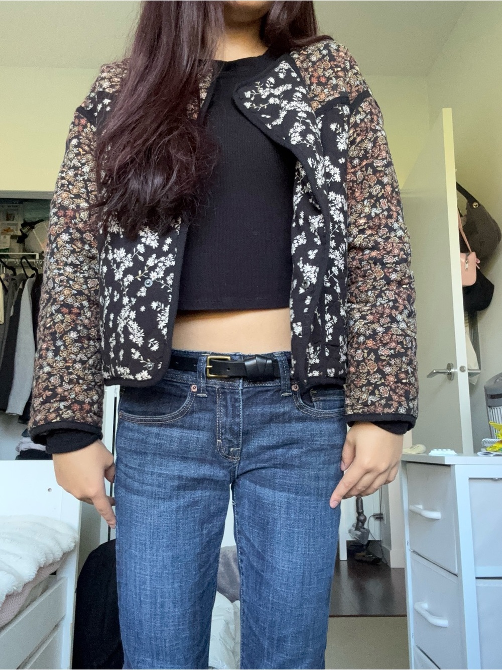 Floral Quilted Bomber Jacket - Black / Multicolor